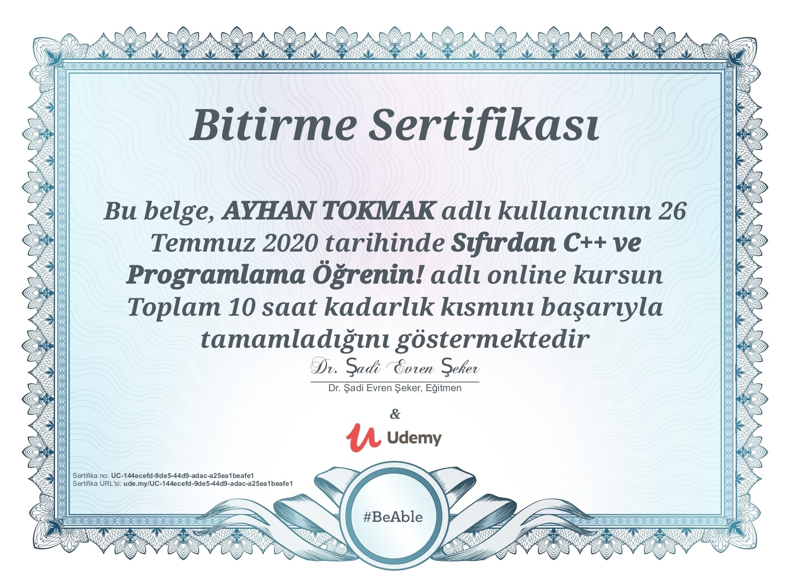 C++ Programming from Scratch certificate