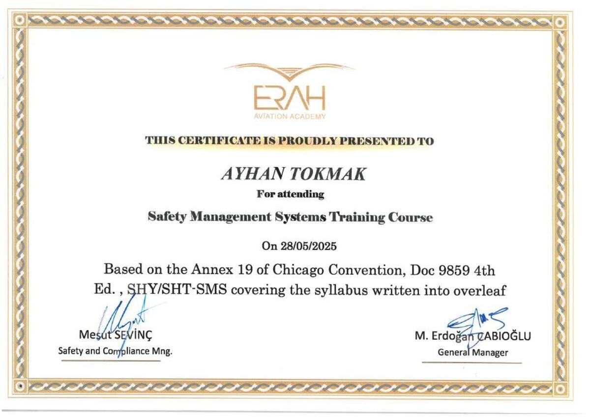 Safety Management Systems certificate
