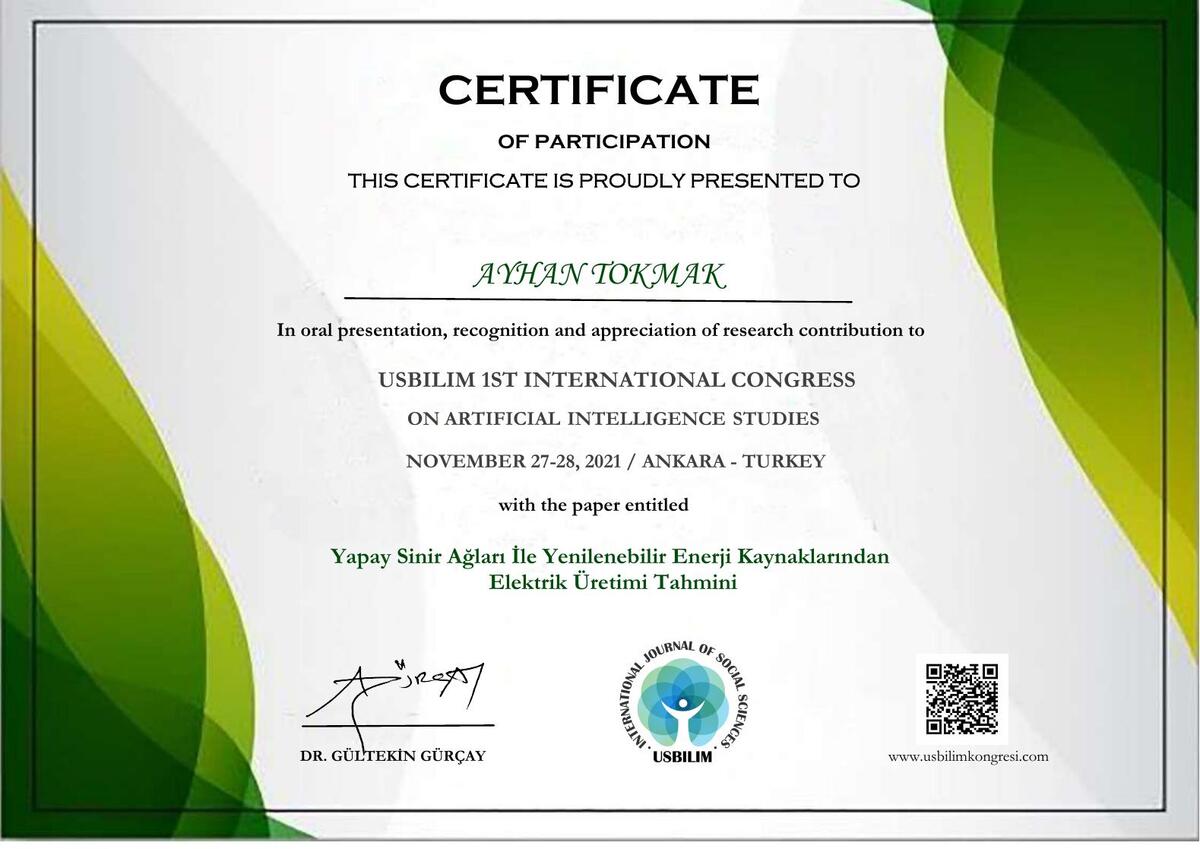 Renewable Energy Forecasting with Artificial Neural Networks certificate